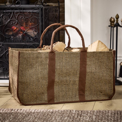 Traditional Style Large Brown Firewood Log Holder Jute Log Bag