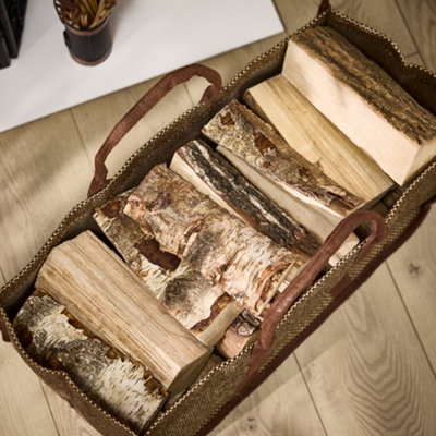 Traditional Style Large Brown Firewood Log Holder Jute Log Bag