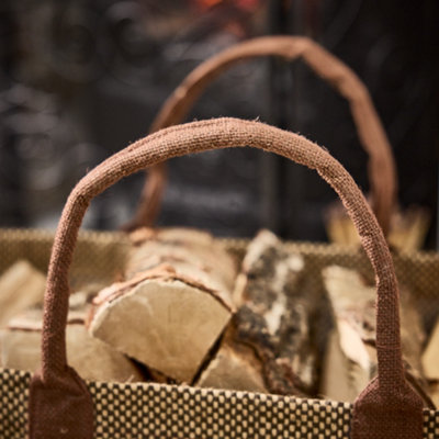 Traditional Style Large Brown Firewood Log Holder Jute Log Bag - 3