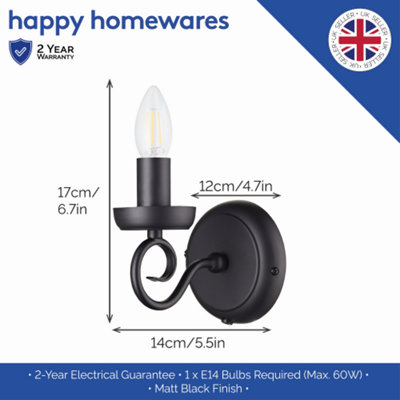 Traditional Style Matt Black Wall Light Fitting with Scroll Arm and ...