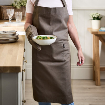 Traditional Style Mocha Cotton Cooking Kitchen Apron, Chef Apron, Kitchen Linen