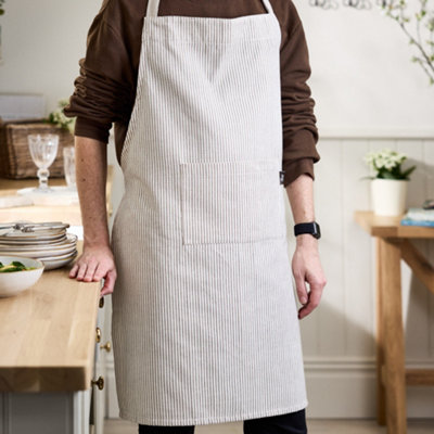 Traditional Style Mocha Cotton Ticking Stripe Cooking Kitchen Apron, Chef Apron, Kitchen Linen