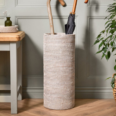 Traditional Style Premium Washed White Rattan Round Umbrella Stand
