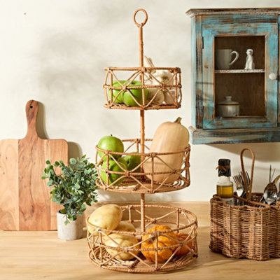 Traditional Style Rattan 3 Tier Kitchen Carousel Storage Tower