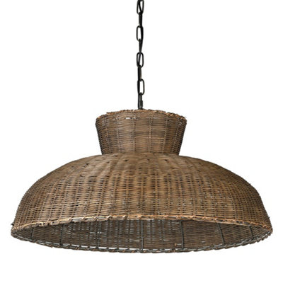 Traditional Style Round Rattan Disk Pendant Ceiling Light Shade
