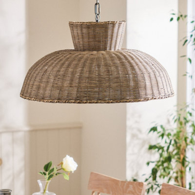 Traditional Style Round Rattan Disk Pendant Ceiling Light Shade