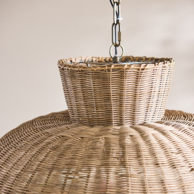Traditional Style Round Rattan Disk Pendant Ceiling Light Shade