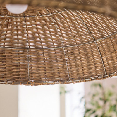 Traditional Style Round Rattan Disk Pendant Ceiling Light Shade