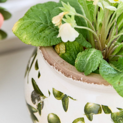 Traditional Style Round Rustic Olive Flower Pot Indoor Planter (Dia) 14cm, (H)17cm