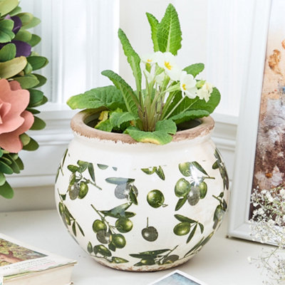 Traditional Style Round Rustic Olive Flower Pot Indoor Planter