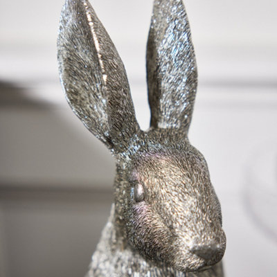 Traditional Style Silver Rabbit Sitting Sculpture Home Decorative Hare ...