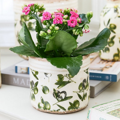 Traditional Style Small Rustic Ribbed Olive Indoor Flower Pot Planter