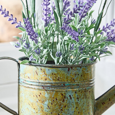 Traditional Style Spring Lavender in Watering Can Indoor Flower Pot Outdoor Garden Planter (Dia) 25cm, (H)25cm