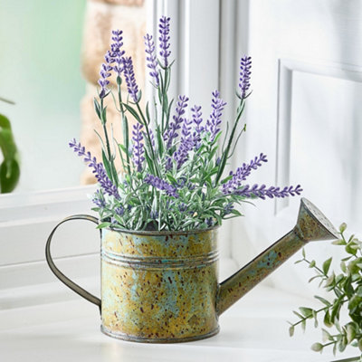 Traditional Style Spring Lavender in Watering Can Indoor Flower Pot Outdoor Garden Planter