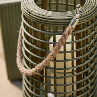 Traditional Style Tall Khaki Rattan Decorative Hanging Outdoor Garden Lantern with Rope Handle - 3