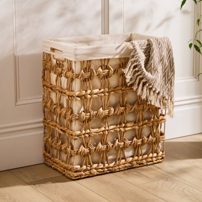 Traditional Style Wicker Large Rectangular Indoor Storage Basket with Cotton H59 x W51cm