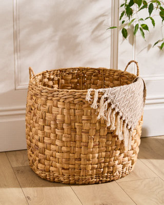 Traditional Style Wicker Large Round Indoor Storage Basket with Handles H46 x Dia. 51cm