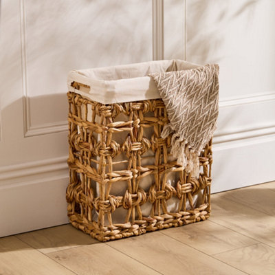 Traditional Style Wicker Medium Rectangular Indoor Storage Basket with Cotton H48 x W41cm