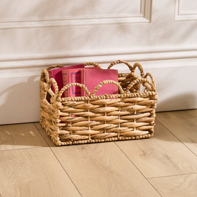 Traditional Style Woven Extra Small Scalloped Water Hyacinth Indoor Storage Basket H19 x W30cm