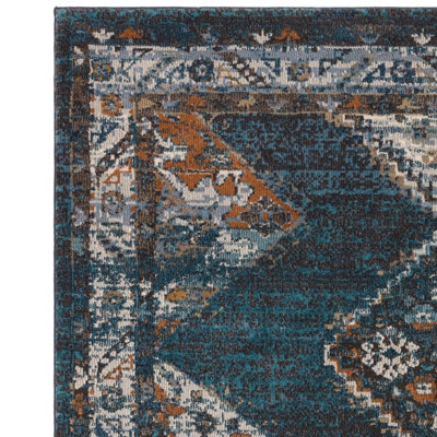 Traditional Teal Persian Bordered Geometric Easy To Clean Rug For Dining Room Bedroom & Living Room-155cm X 230cm