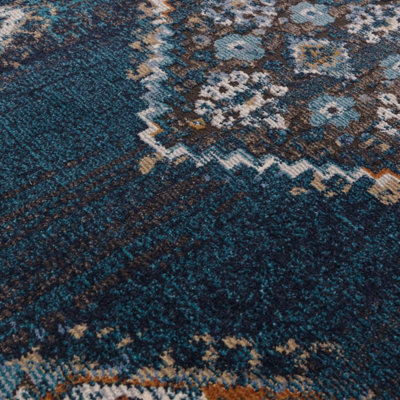 Traditional Teal Persian Bordered Geometric Easy To Clean Rug For Dining Room Bedroom & Living Room-195cm X 290cm
