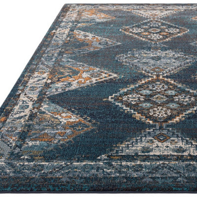 Traditional Teal Persian Bordered Geometric Easy To Clean Rug For Dining Room Bedroom & Living Room-195cm X 290cm