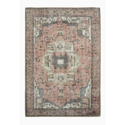 Traditional Terracotta Indoor Abstract Rug For Living Room, Hallways - 100cm X 150cm (3ft. 3in. X 4ft. 11in.)