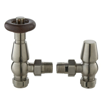 Traditional Thermostatic Radiator Valves Satin Nickel Angled - 1/2" x 15mm