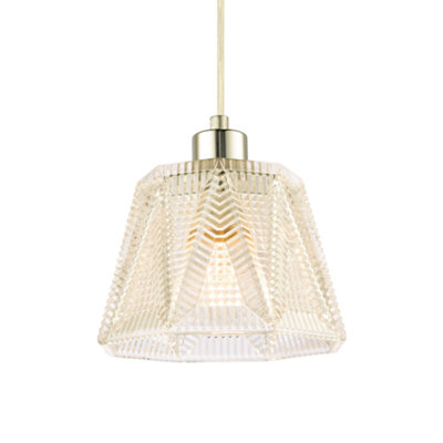 Traditional Thick Clear Glass Hexagonal Pendant Lamp Shade with Diamond Shapes