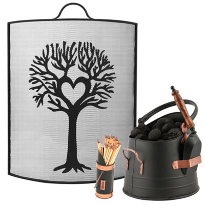 Traditional Tree Fire Screen Fireguard H67cm x W53cm with Coal Bucket and Matches Canister Price Comparisons | Compare The Build