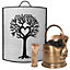 Traditional Tree Fireguard with BRASS Coal Bucket and Matches Canister
