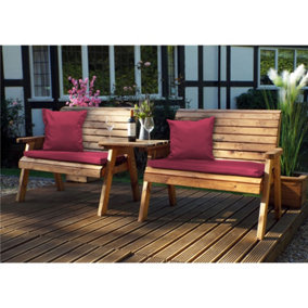 Traditional Twin Bench Set Straight With 2 x Bench Cushion Burgundy, 2 x Scatter Cushion Burgundy & 2 x Standard Covers