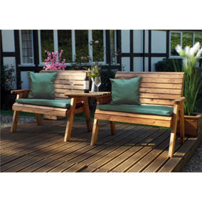 Traditional Twin Bench Set Straight With 2 x Bench Cushion Green, 2 x Scatter Cushion Green & 2 x Standard Covers