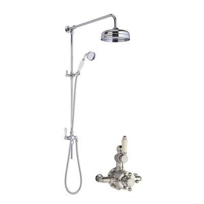 Traditional Twin Exposed Valve & Rigid Riser Shower Set - Chrome/White - Balterley