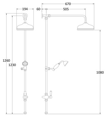 Traditional Twin Exposed Valve & Rigid Riser Shower Set - Chrome/White - Balterley - 3