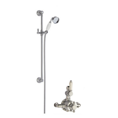 Traditional Twin Exposed Valve & Slide Rail Shower Set - Chrome/White - Balterley Price Comparisons | Compare The Build