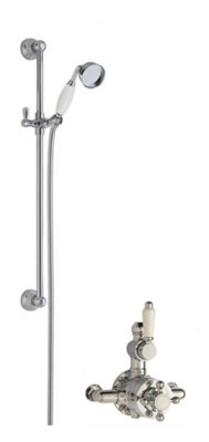 Traditional Twin Exposed Valve & Slide Rail Shower Set - Chrome/White - Balterley