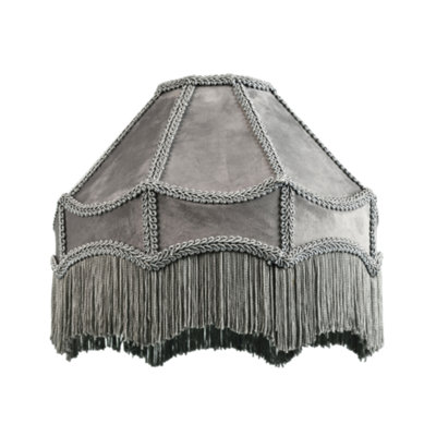 Traditional Victorian Empire Lampshade in Soft Dove Grey Velvet with Tassels