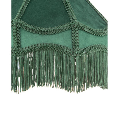 Traditional Victorian Empire Lampshade in Soft Forest Green Velvet with Tassels