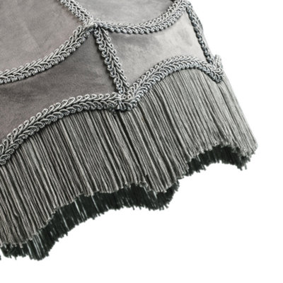 Traditional Victorian Empire Pendant Shade in Shadow Grey Velvet with Tassels