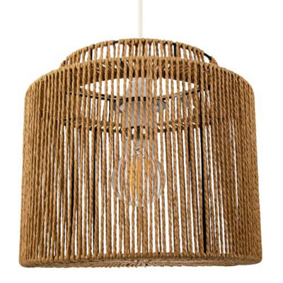 Traditional Vintage Thin Woven Rope Brown Non-Electrical Pendant Light ...