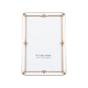 Traditional Vintage White Epoxy Picture Frame with Gold Floral Decor and Trim