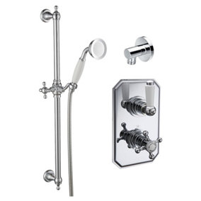 Traditional Wall Concealed Thermostatic Shower Valve Set with Riser Kit - Chrome
