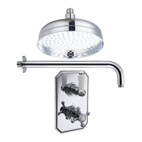 Traditional Wall Concealed Thermostatic Shower Valve Set with Round Fixed Head - Chrome
