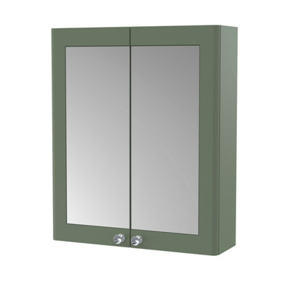 Traditional Wall Hung 2 Soft Close Door Mirror Cabinet, 600mm - Satin Green Price Comparisons | Compare The Build