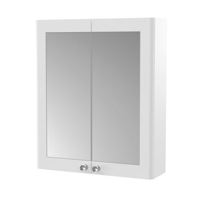 Traditional Wall Hung 2 Soft Close Door Mirror Cabinet, 600mm - Satin White