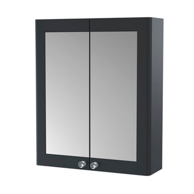 Traditional Wall Hung 2 Soft Close Door Mirror Cabinet, 600mm - Soft Black