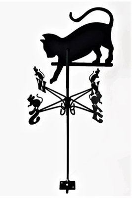 Traditional Weathervane Cat Chasing Mouse - Steel - L39 x W39 x H80 cm - Black
