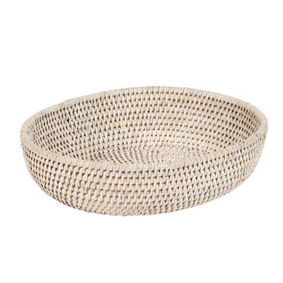 Traditional White Rattan Classic Rounded Large Kitchen Basket