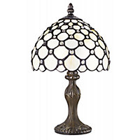Traditional White Tiffany Table Lamp with Multiple Transparent Beads